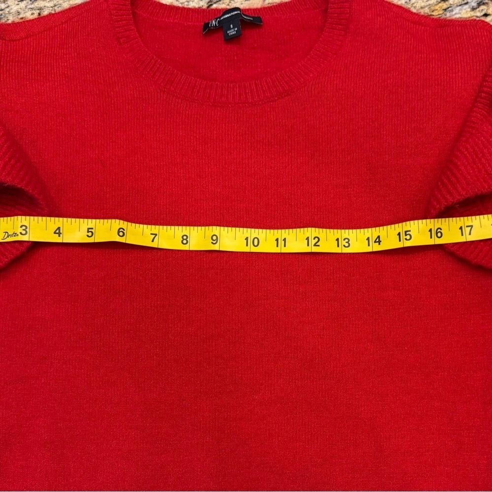 INC Women’s Red Ruffled Shoulder Long Sleeve Sweater Size Small - Picture 8 of 9